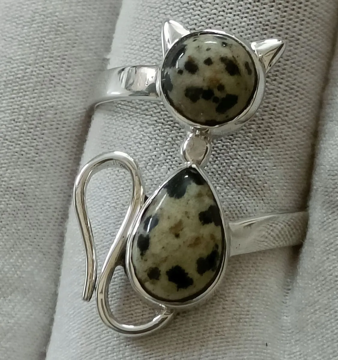 Navya Craft Dalmatian Jasper 925 Solid Sterling Silver Handmade Women Cat Ring Size 3 to 13 US