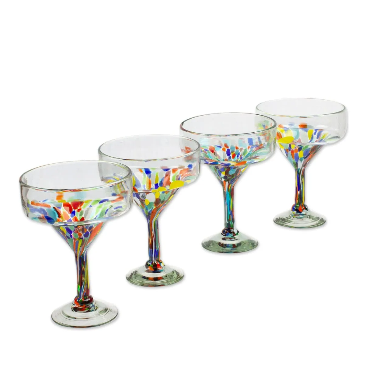 Novica Chromatic Finesse Handblown Margarita Glasses (Set Of 4)