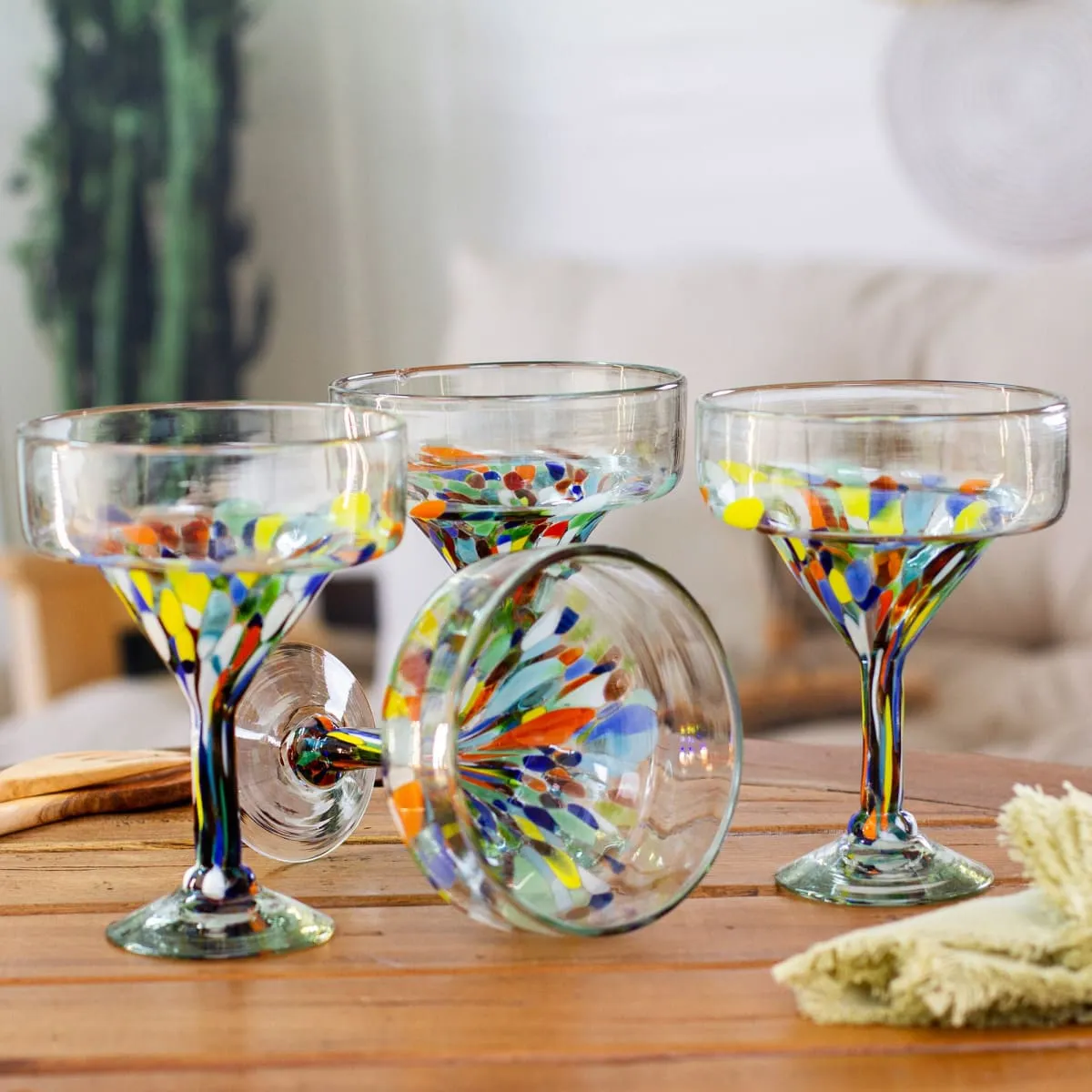 Novica Chromatic Finesse Handblown Margarita Glasses (Set Of 4)