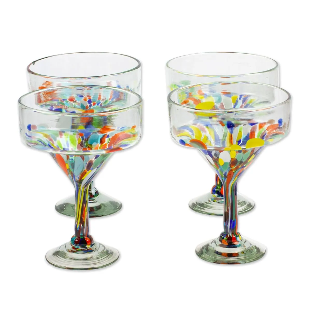 Novica Chromatic Finesse Handblown Margarita Glasses (Set Of 4)