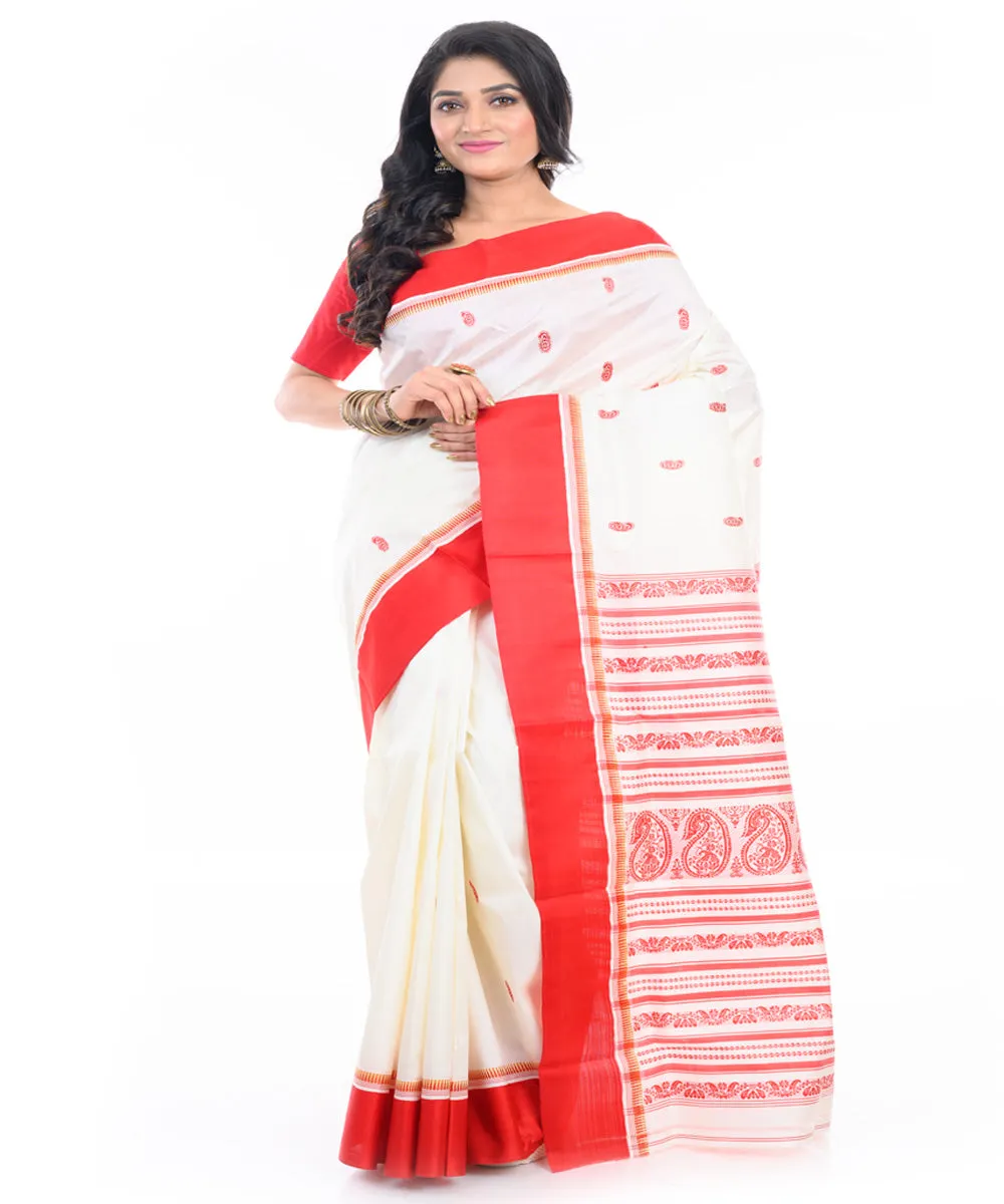 Offwhite red buti handwoven garad silk saree