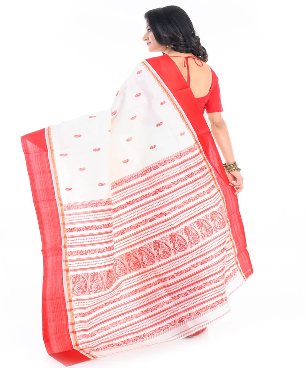 Offwhite red buti handwoven garad silk saree