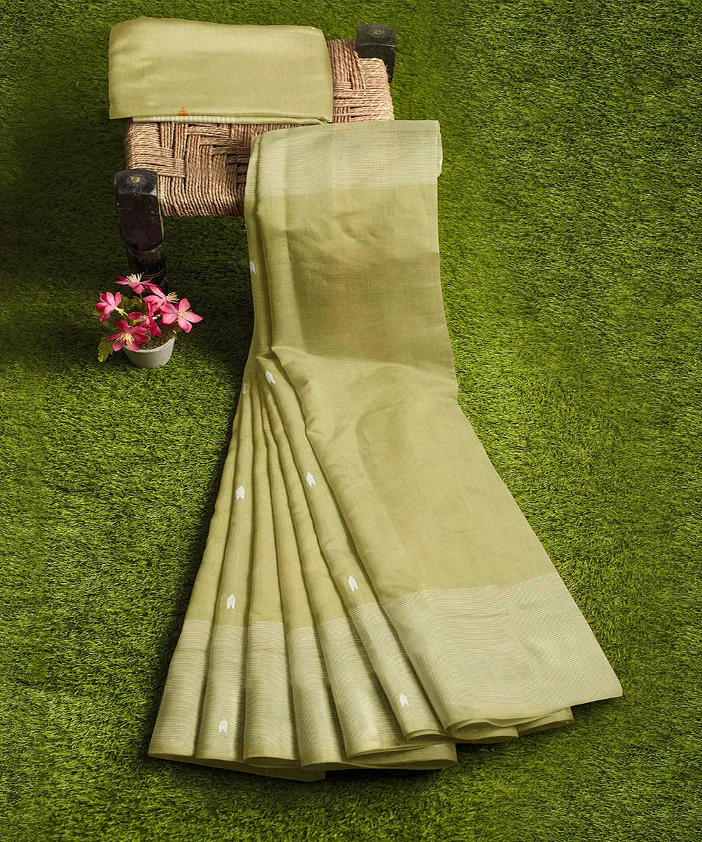 Olive green butta handloom rajahmundry cotton saree