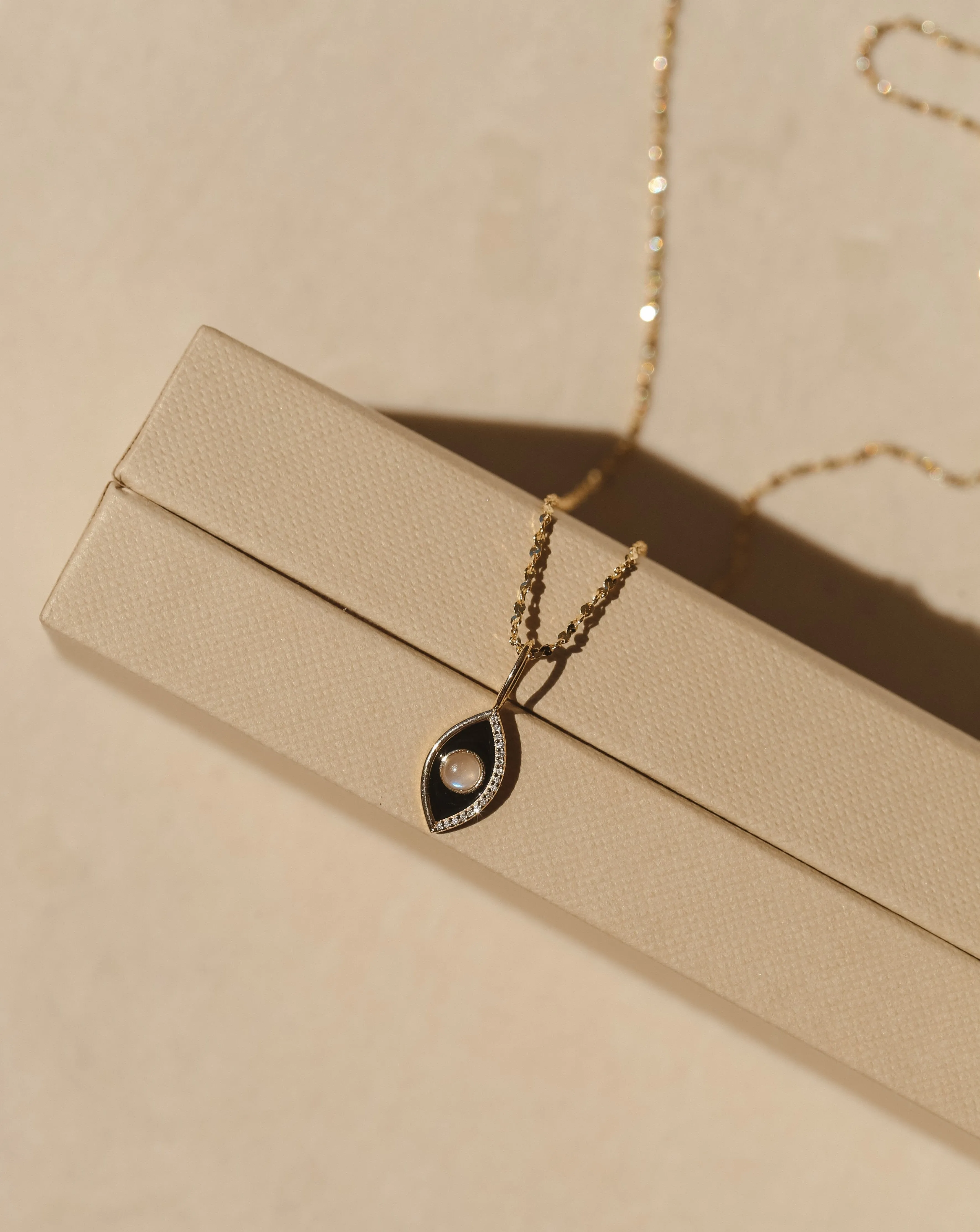 Onyx Enamel Evil Eye Pendant - 14k Solid Gold