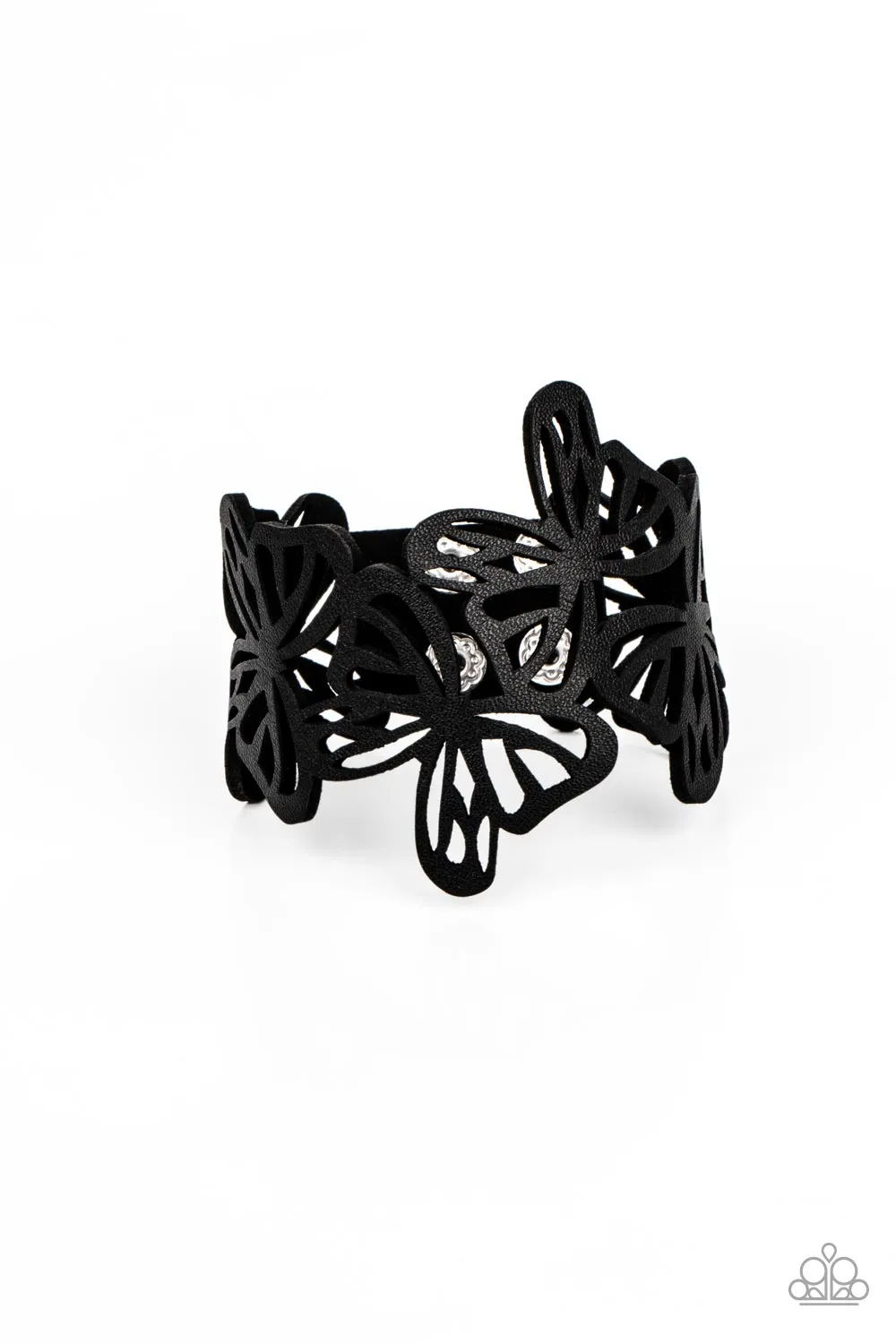 Paparazzi Butterfly Breeze - Black Leather Snap Closure Urban Bracelet