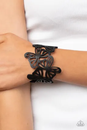 Paparazzi Butterfly Breeze - Black Leather Snap Closure Urban Bracelet