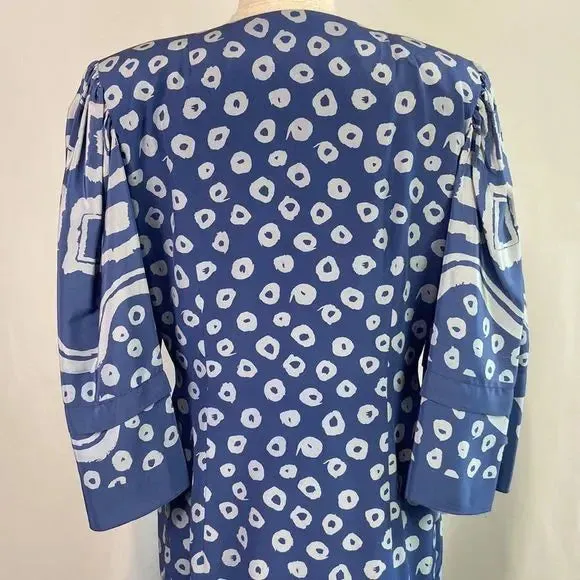 Pauline Trigere Vintage Blue Print 80’s Dress