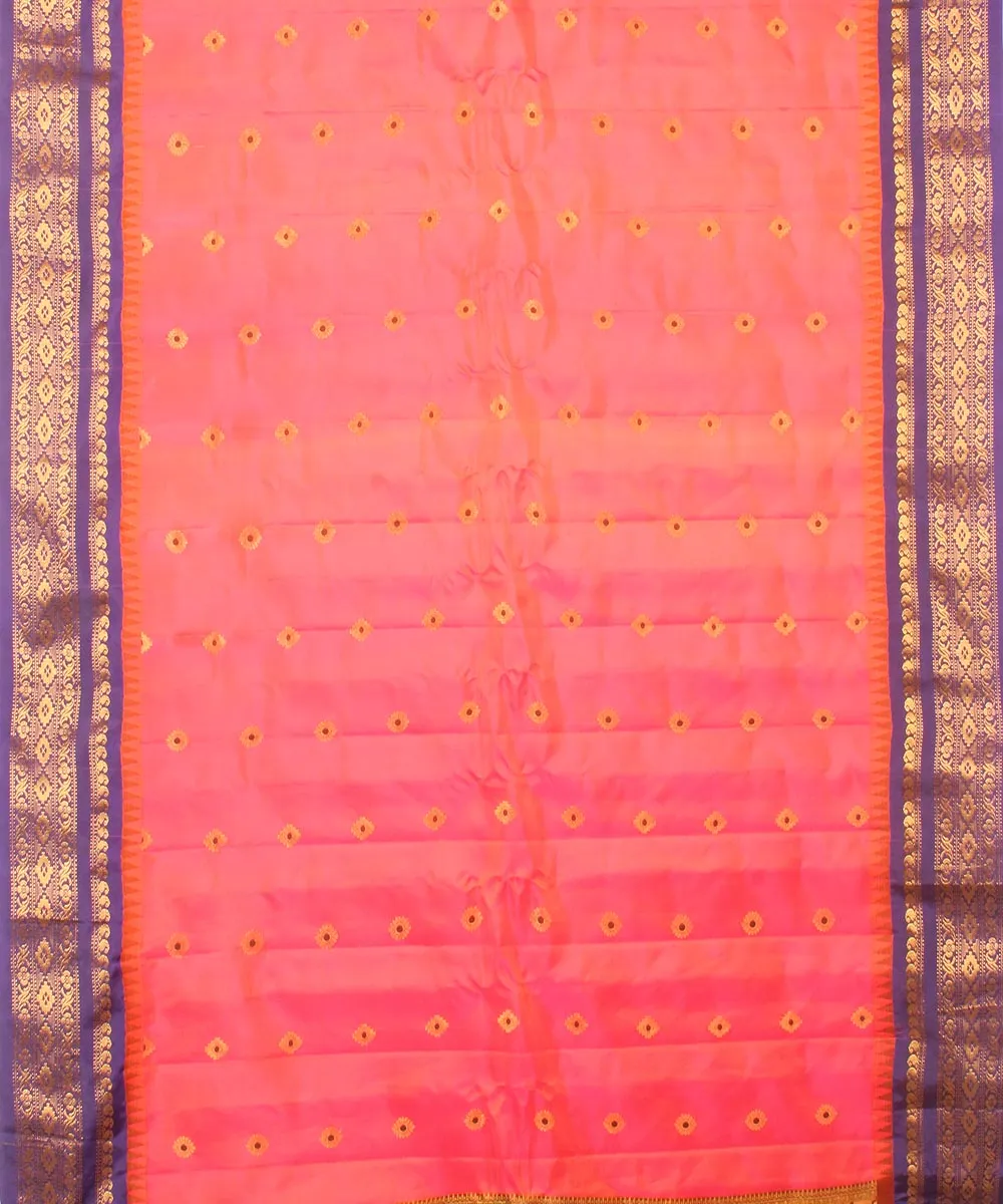 Peach blue handwoven gadwal silk saree