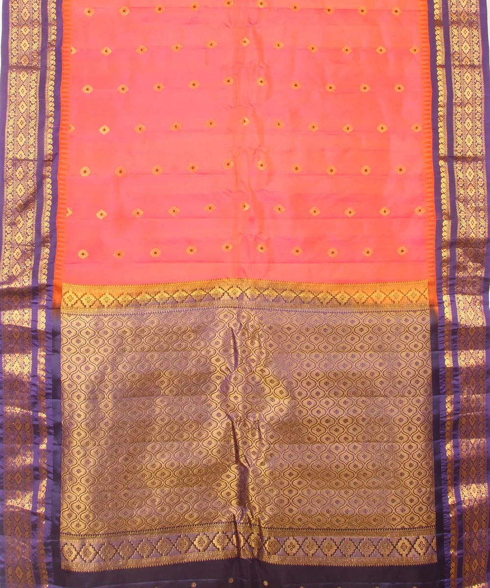 Peach blue handwoven gadwal silk saree