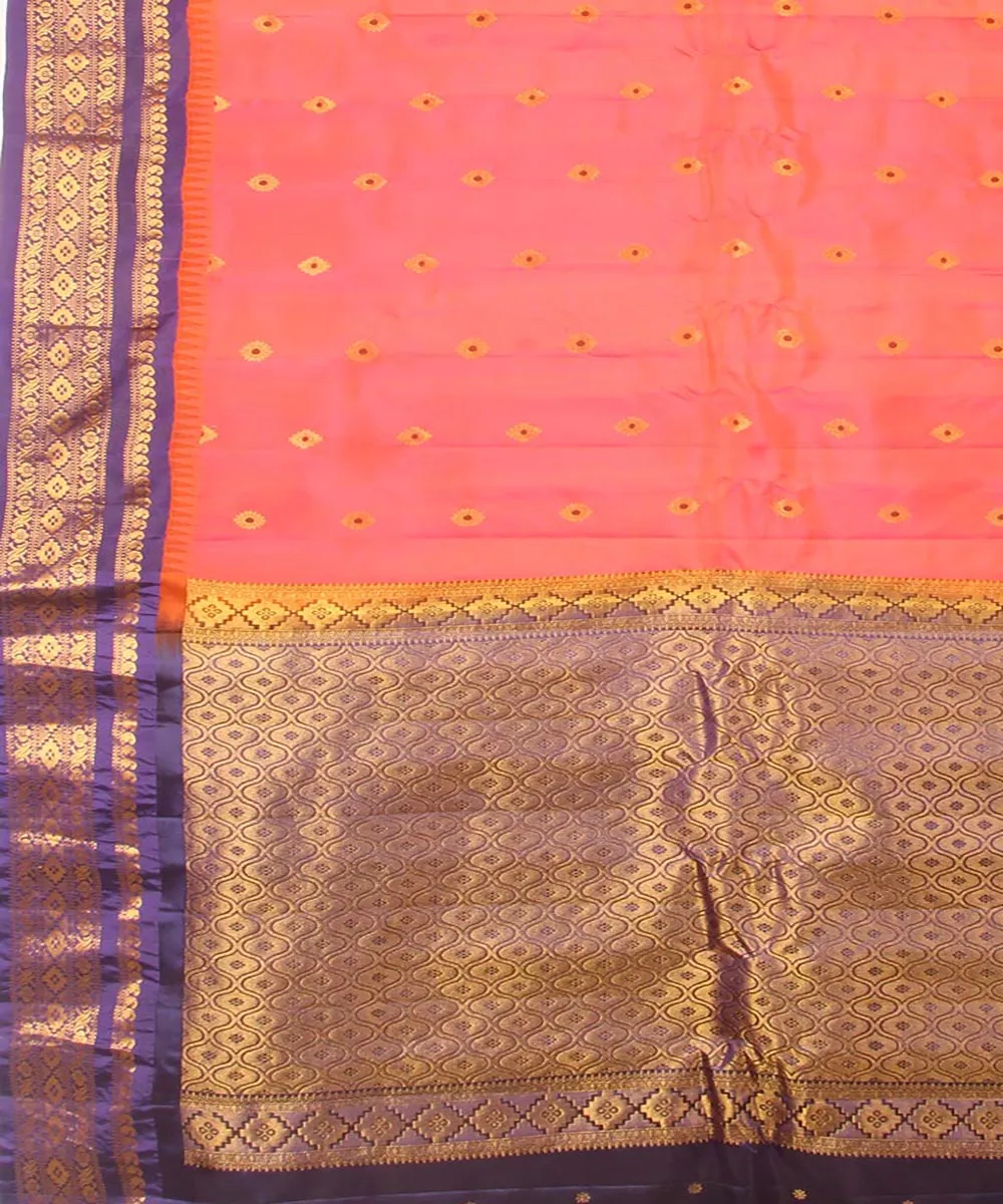 Peach blue handwoven gadwal silk saree