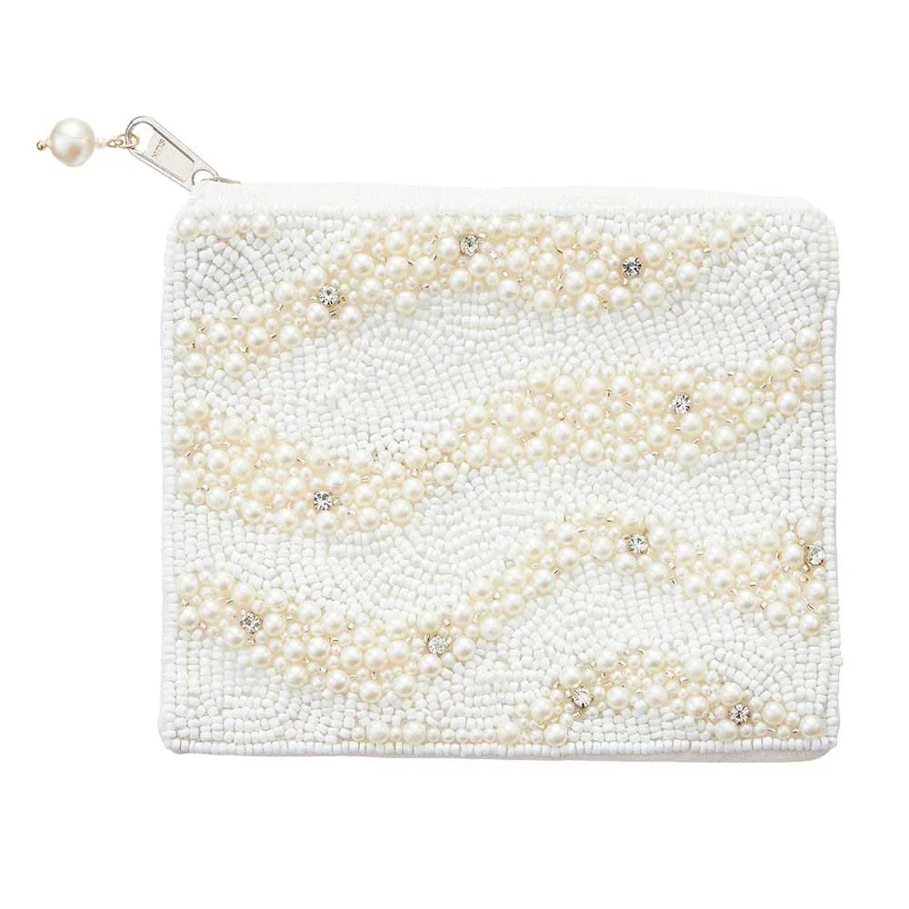 Pearl Seed Beaded Mini Pouch Bag