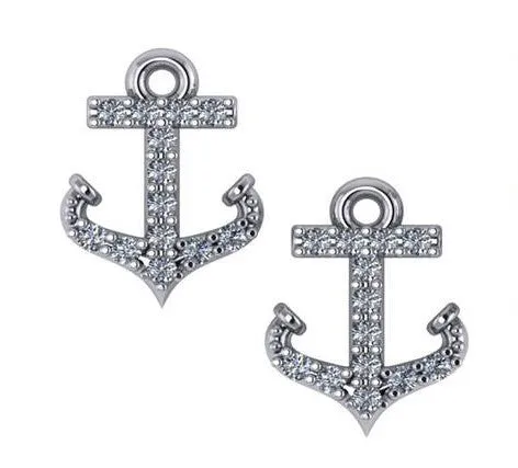 Petite 14K Gold Diamond Anchor Stud Earrings