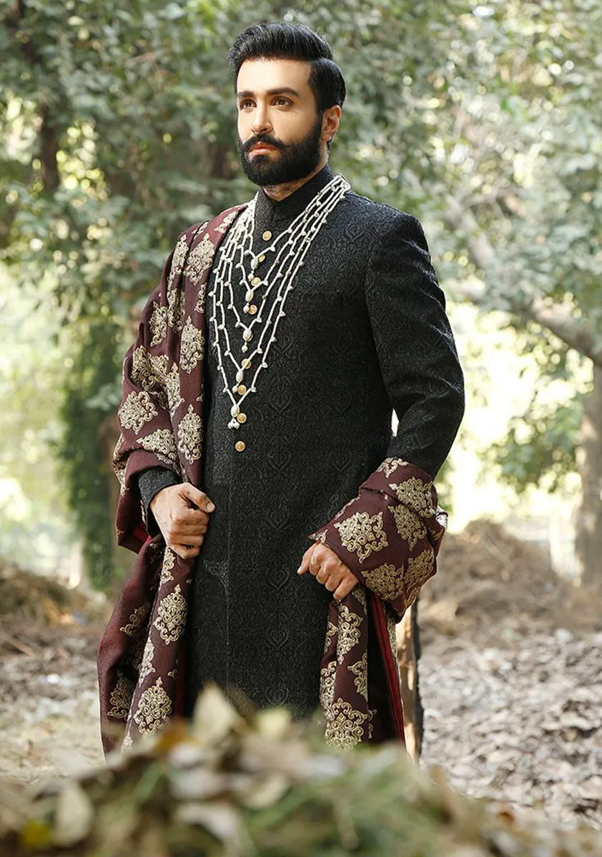 Premium Embroidered Black Sherwani