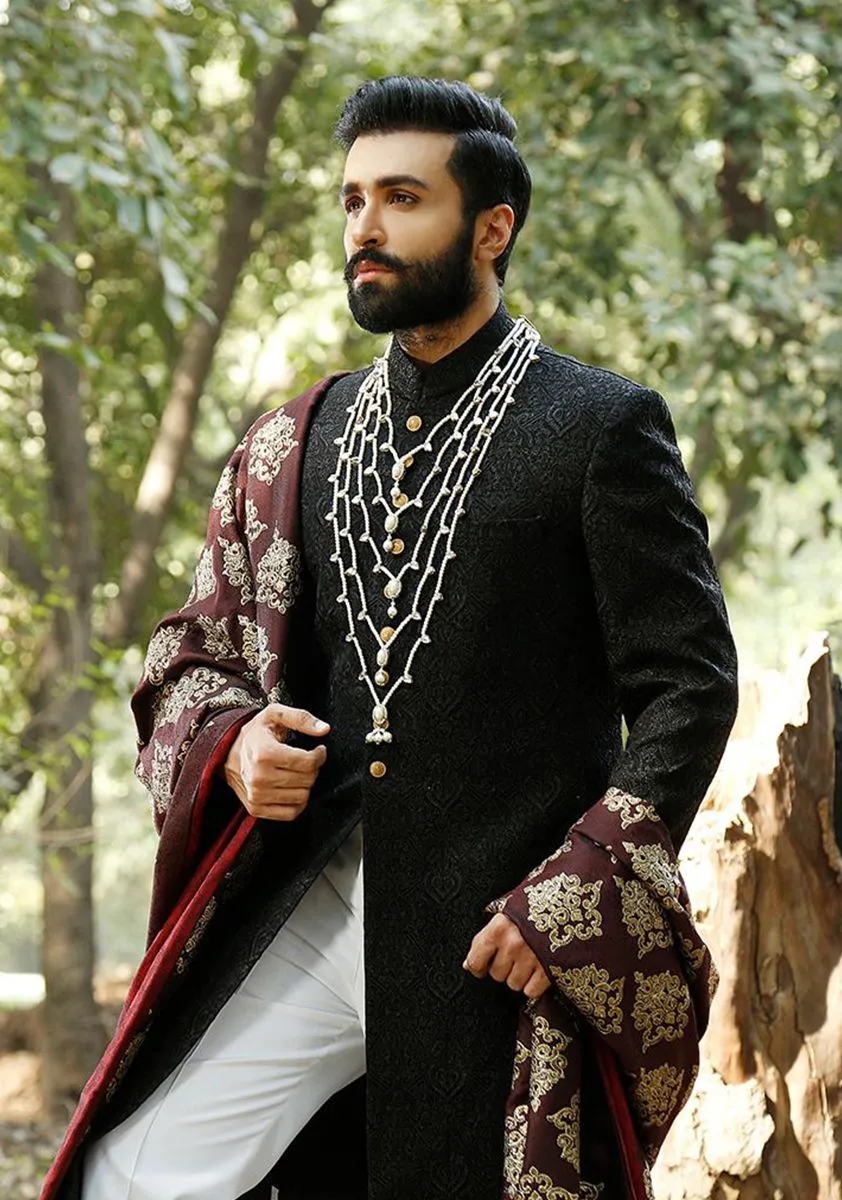 Premium Embroidered Black Sherwani