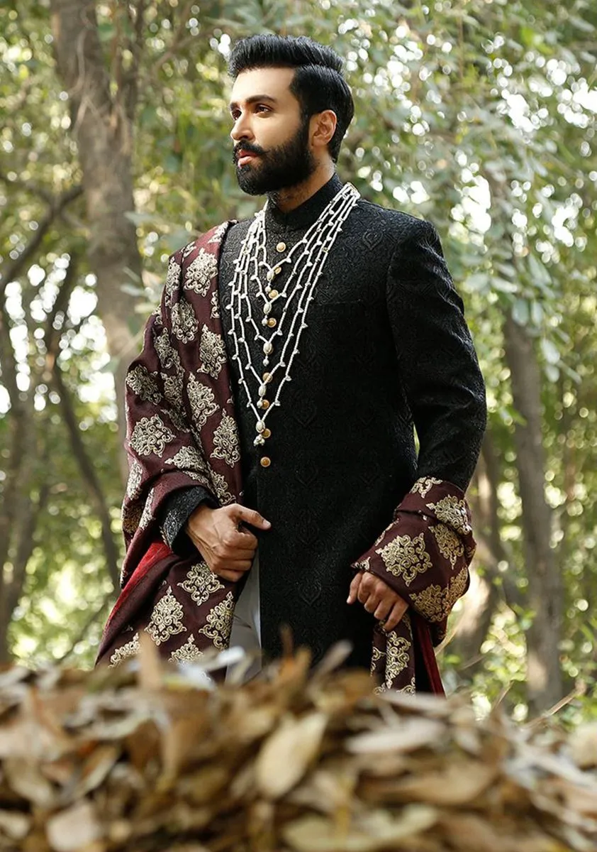 Premium Embroidered Black Sherwani