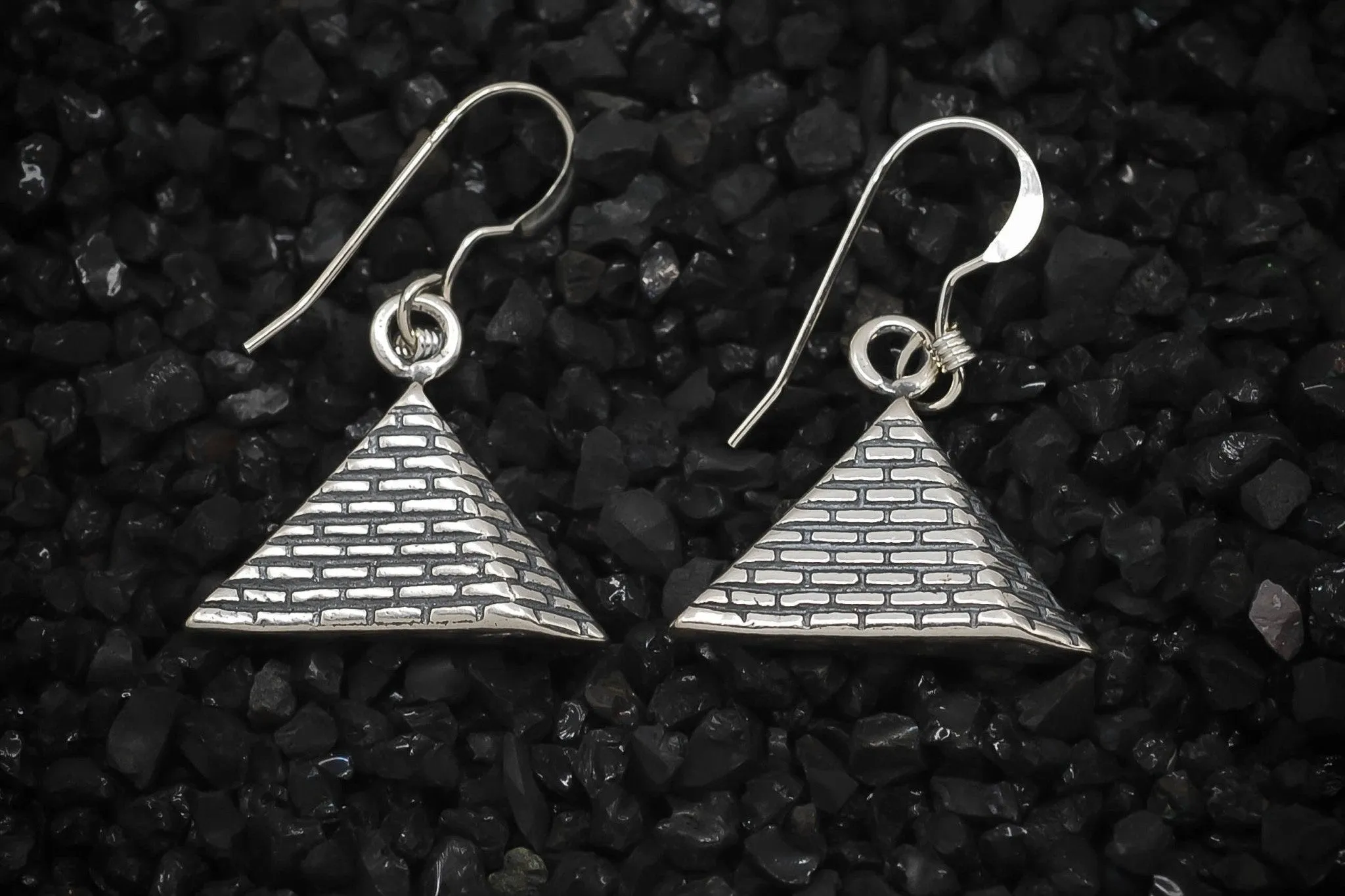 Pyramid Earrings of Ancient Egypt | 925 Sterling Silver, Oxidized | Earrings