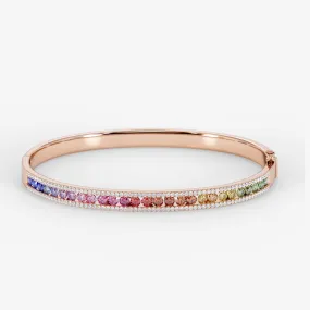 Rainbow Bangle Brilliant Cut Diamond & Sapphire 18K Rose Gold