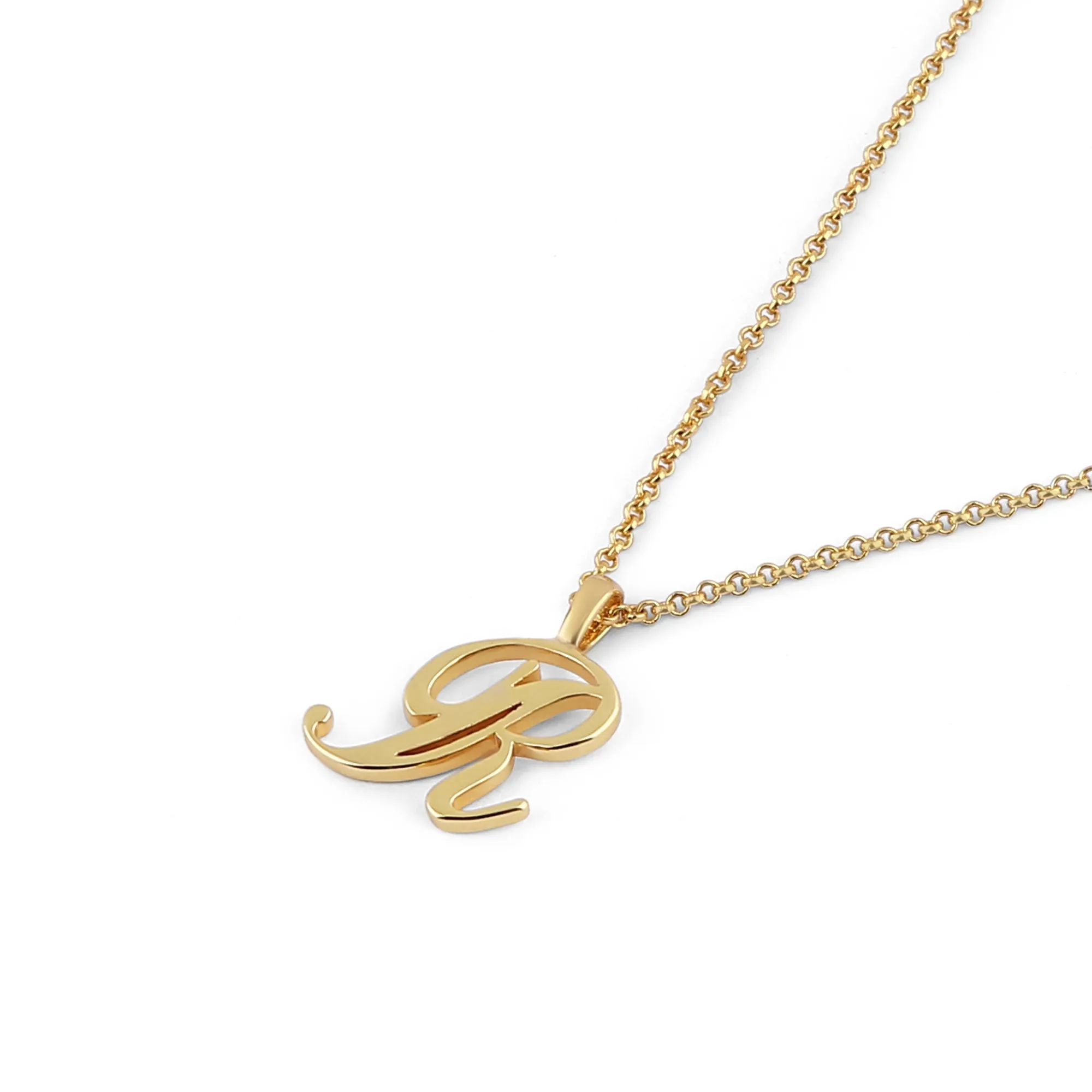 Real Gold-plated Script (R) Initial Pendant Necklace Gold