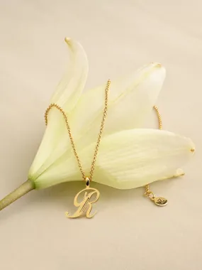 Real Gold-plated Script (R) Initial Pendant Necklace Gold