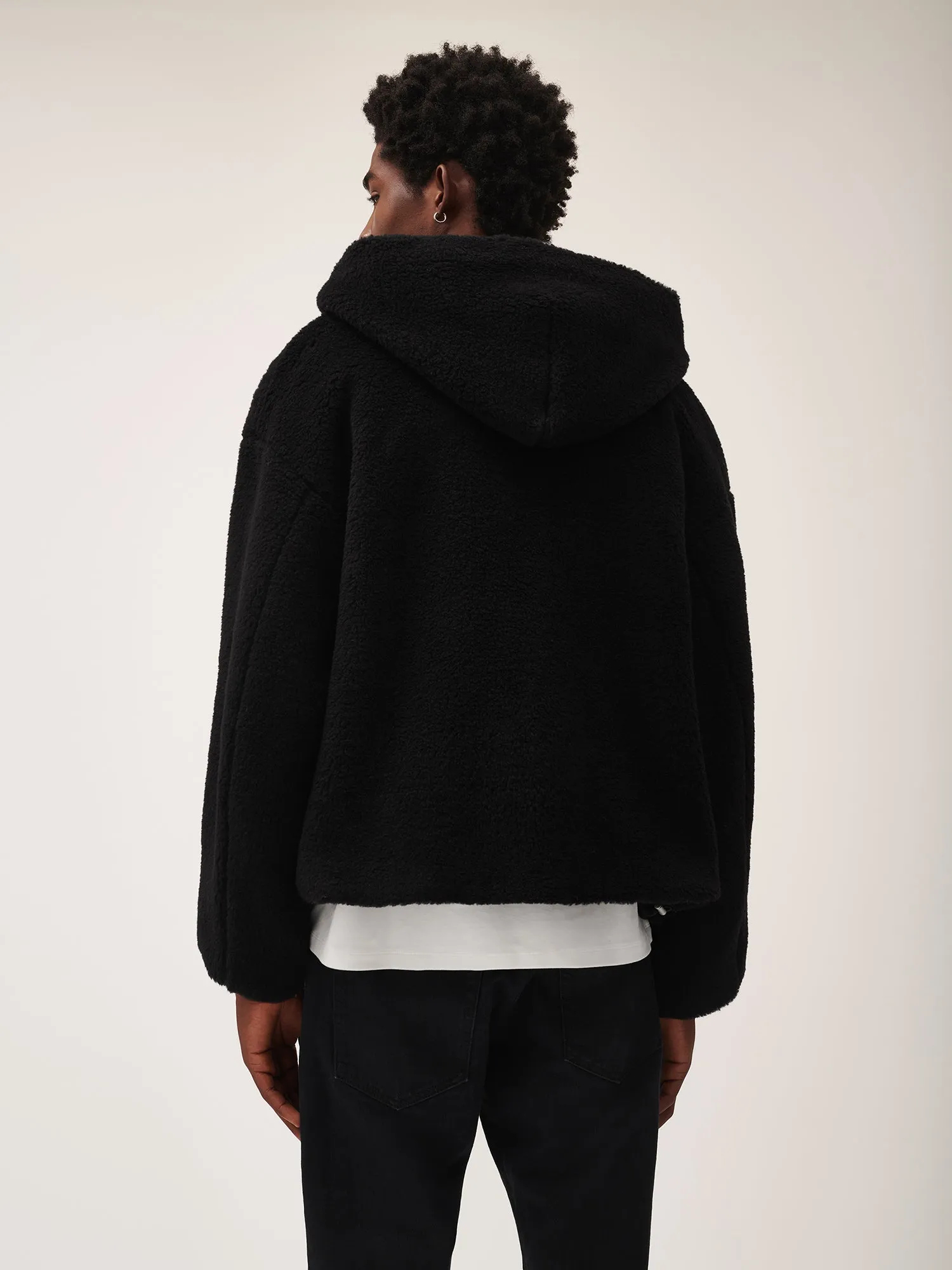 Recycled Wool Fleece Reversible Bomber Jacket—black