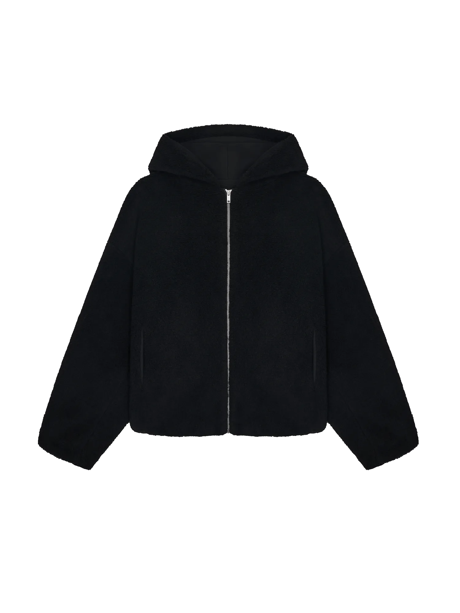 Recycled Wool Fleece Reversible Bomber Jacket—black