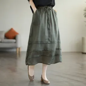 Retro A-Line Summer Patchwork Linen Skirt