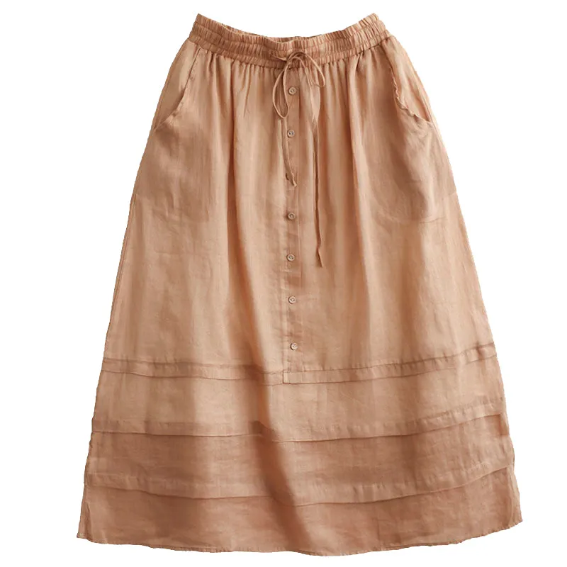 Retro A-Line Summer Patchwork Linen Skirt