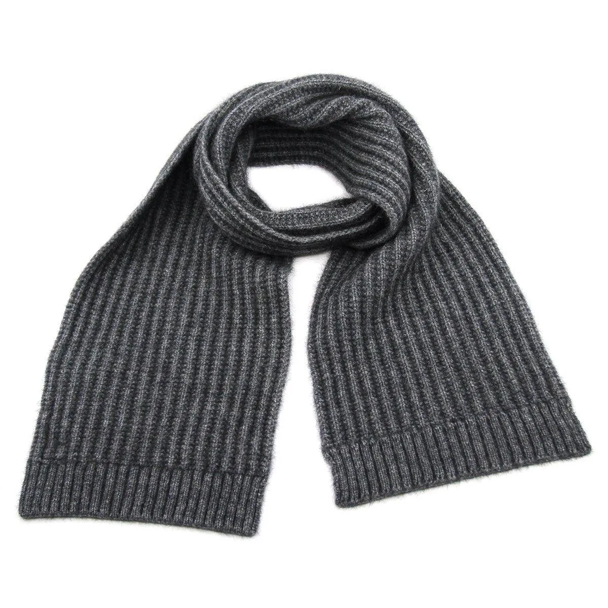 Ribbed Pattern Possum Merino Wool Scarf - Grey