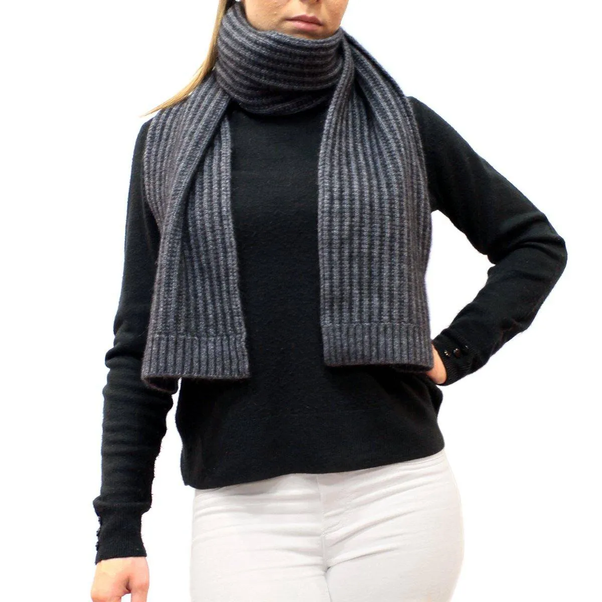 Ribbed Pattern Possum Merino Wool Scarf - Grey