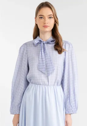 Ribbon Tie Houndstooth Blouse