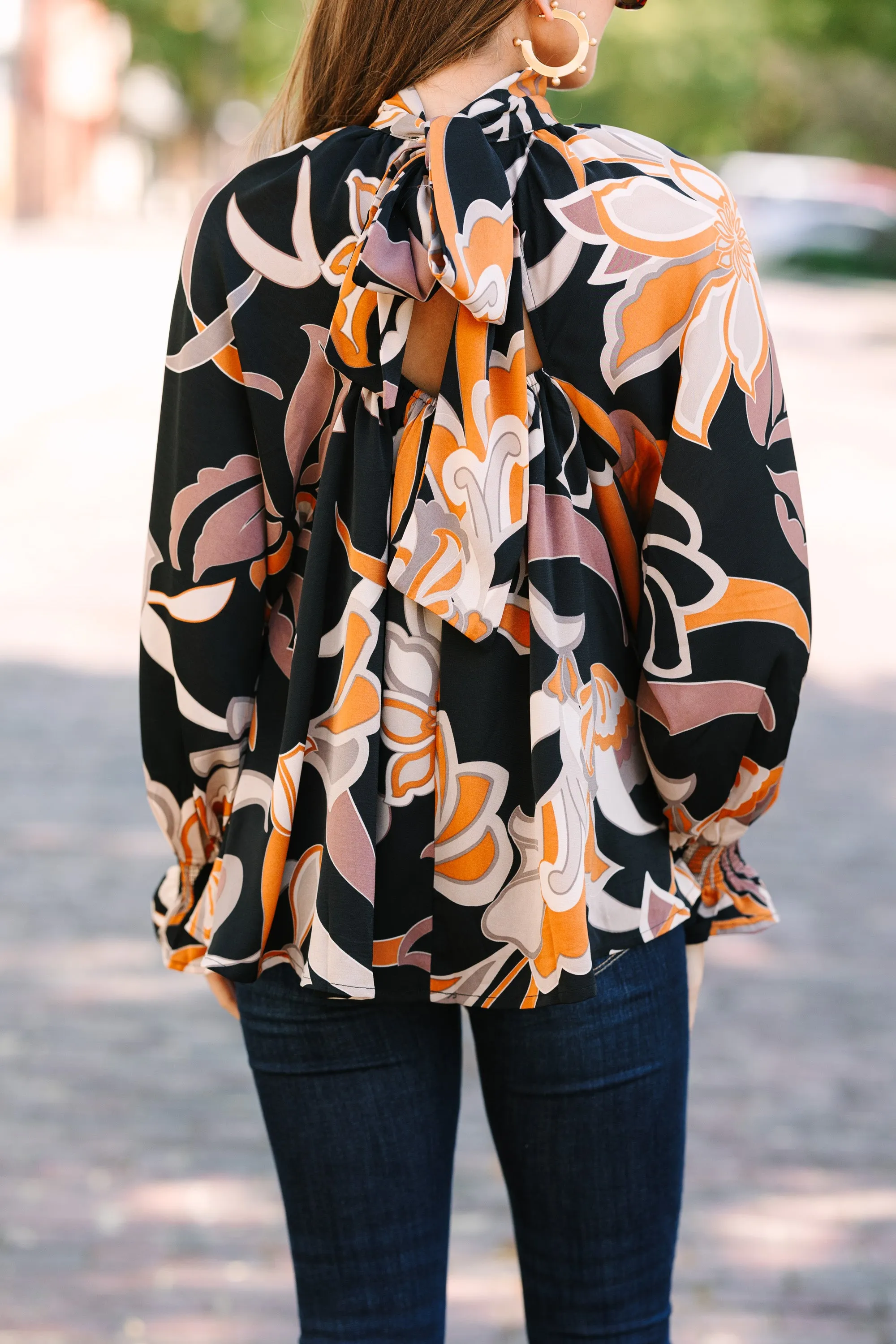 See You Soon Black Floral Abstract Blouse