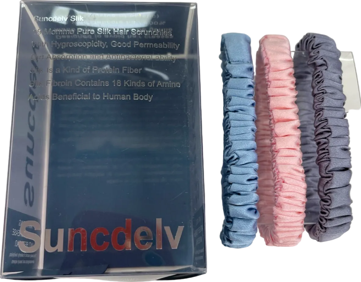 .Silk Pink/Blue/Grey Pure 100% Silk Hair Scrunchies Set of 3