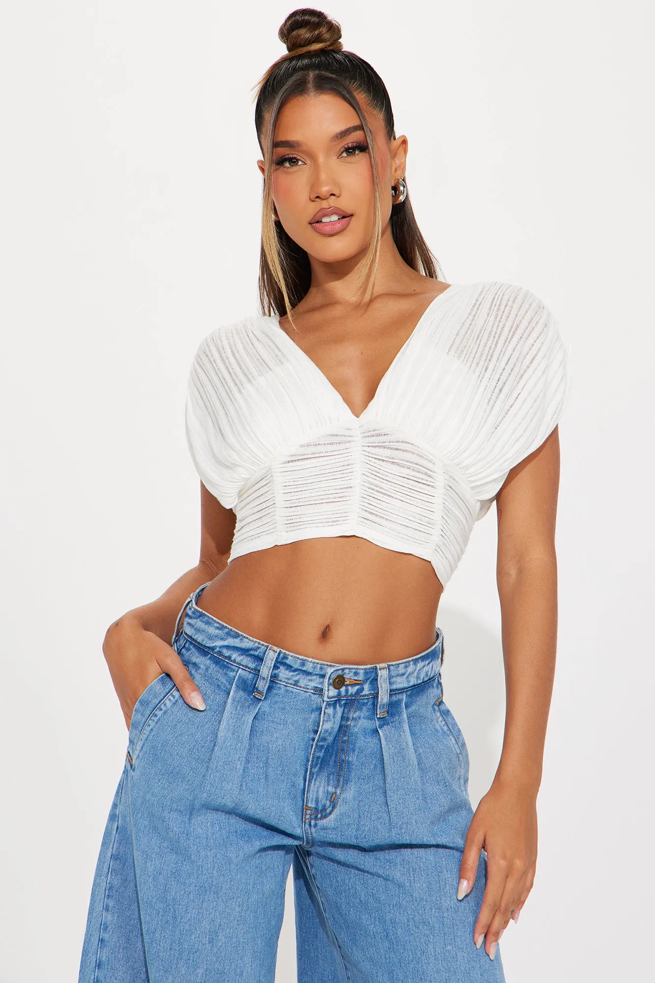 St. Lucia Plunge Ruched Top - Off White