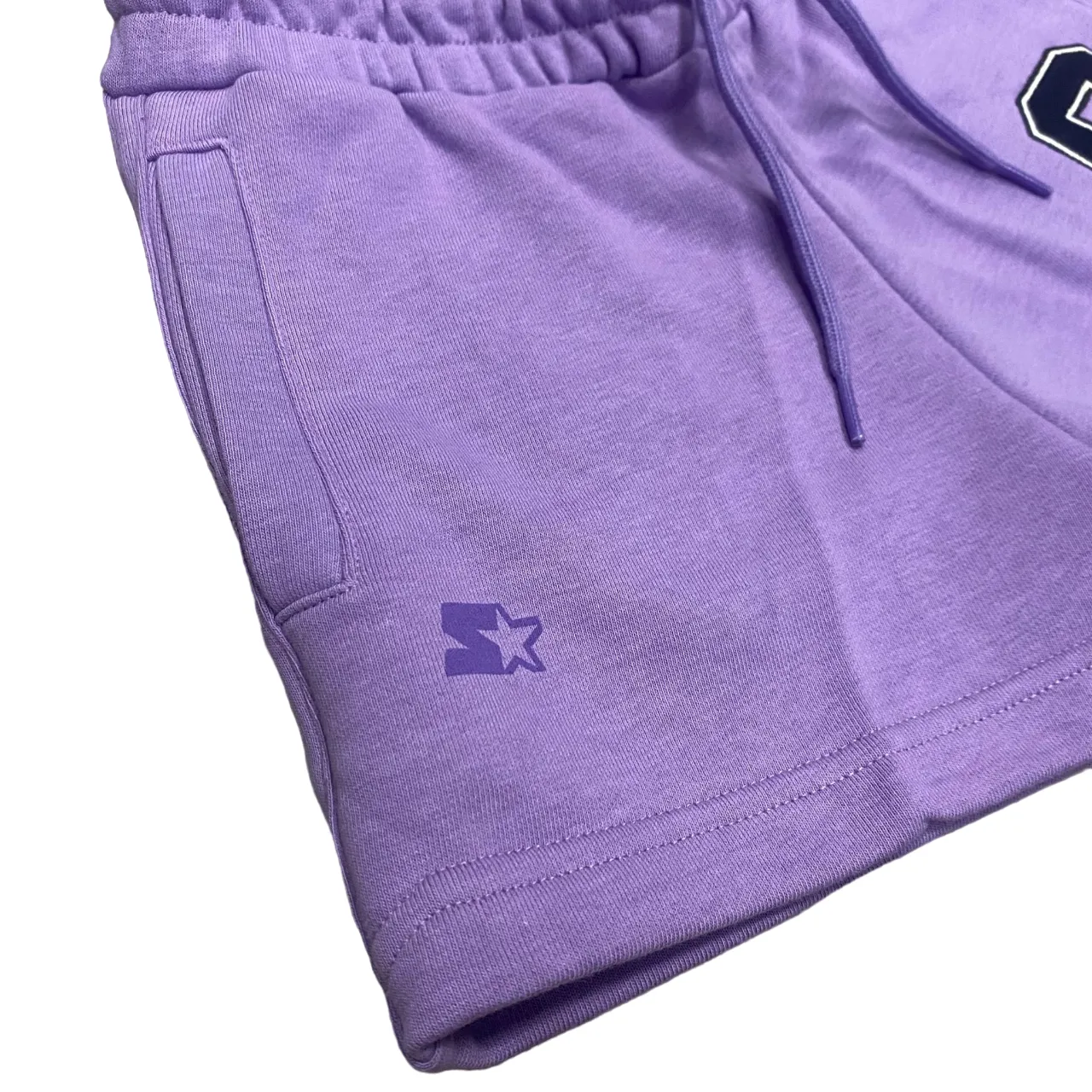 Starter girl's sports shorts with embroidery. Lilac color