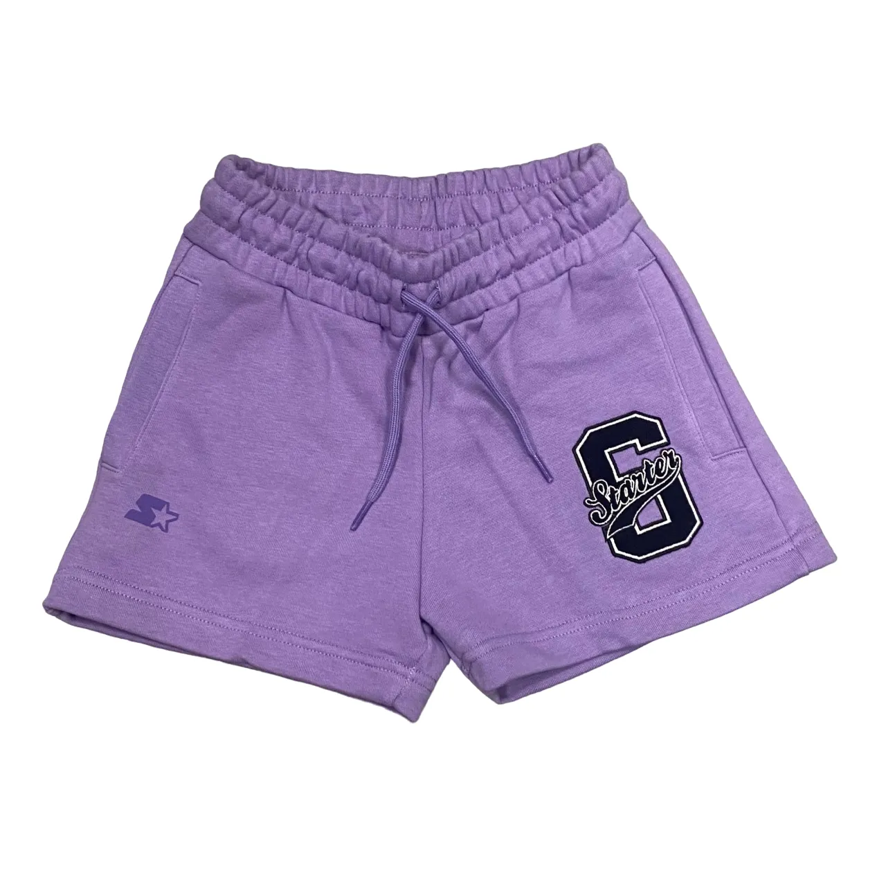 Starter girl's sports shorts with embroidery. Lilac color