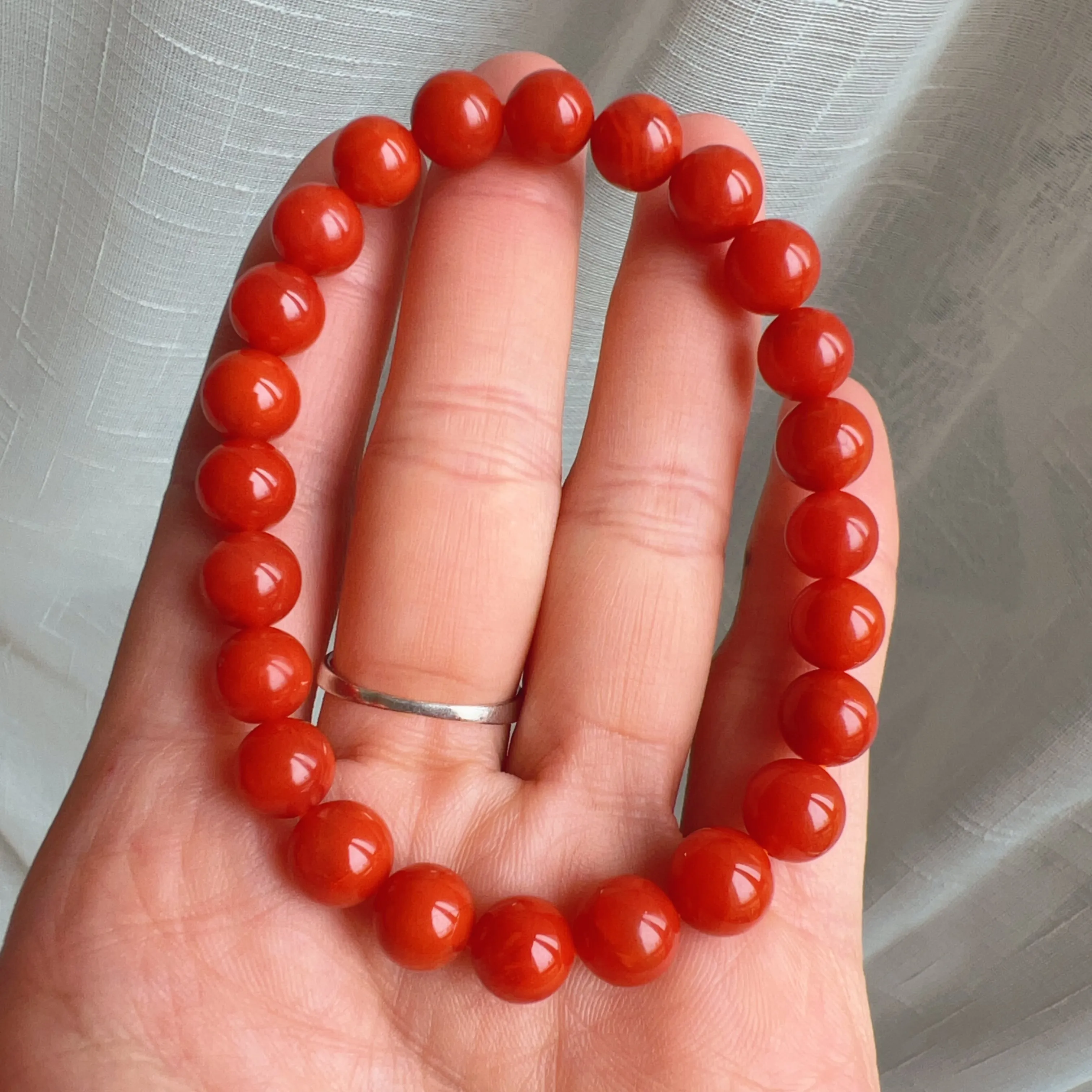 Stone of Strength Handmade High-Quality Nanhong Agate Bracelet | Natural Root Chakra Healing Stone Jewelry