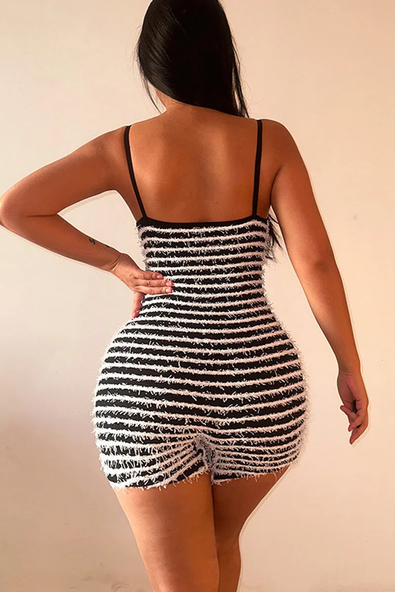 Striped Scoop Neck Spaghetti Straps Knit Romper