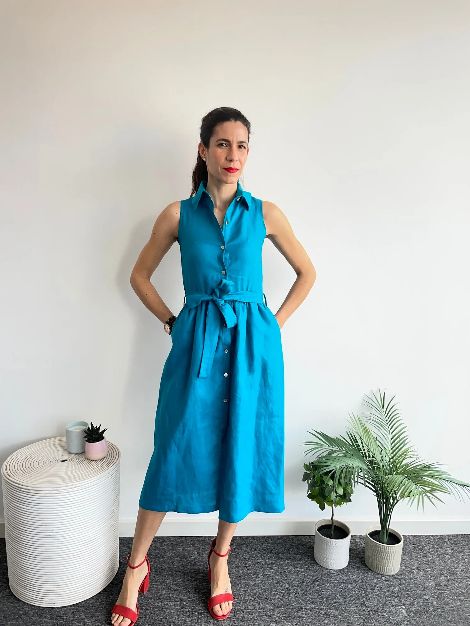 the Hamptons dress in Turquoise Linen