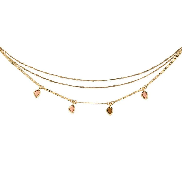 Triple layered Gemstone Gold Necklace