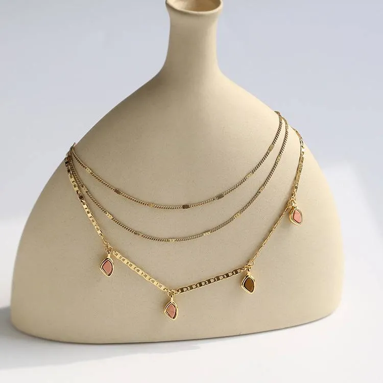 Triple layered Gemstone Gold Necklace