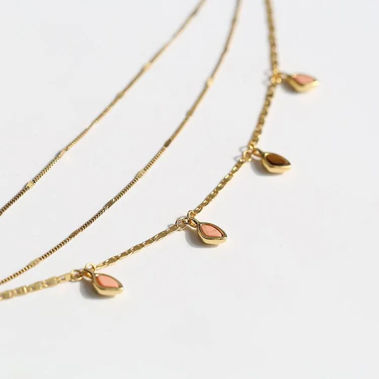 Triple layered Gemstone Gold Necklace