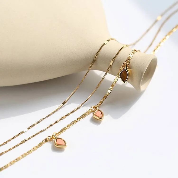 Triple layered Gemstone Gold Necklace