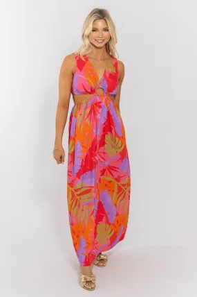 Tropical Vneck Cut-Out Maxi Dress