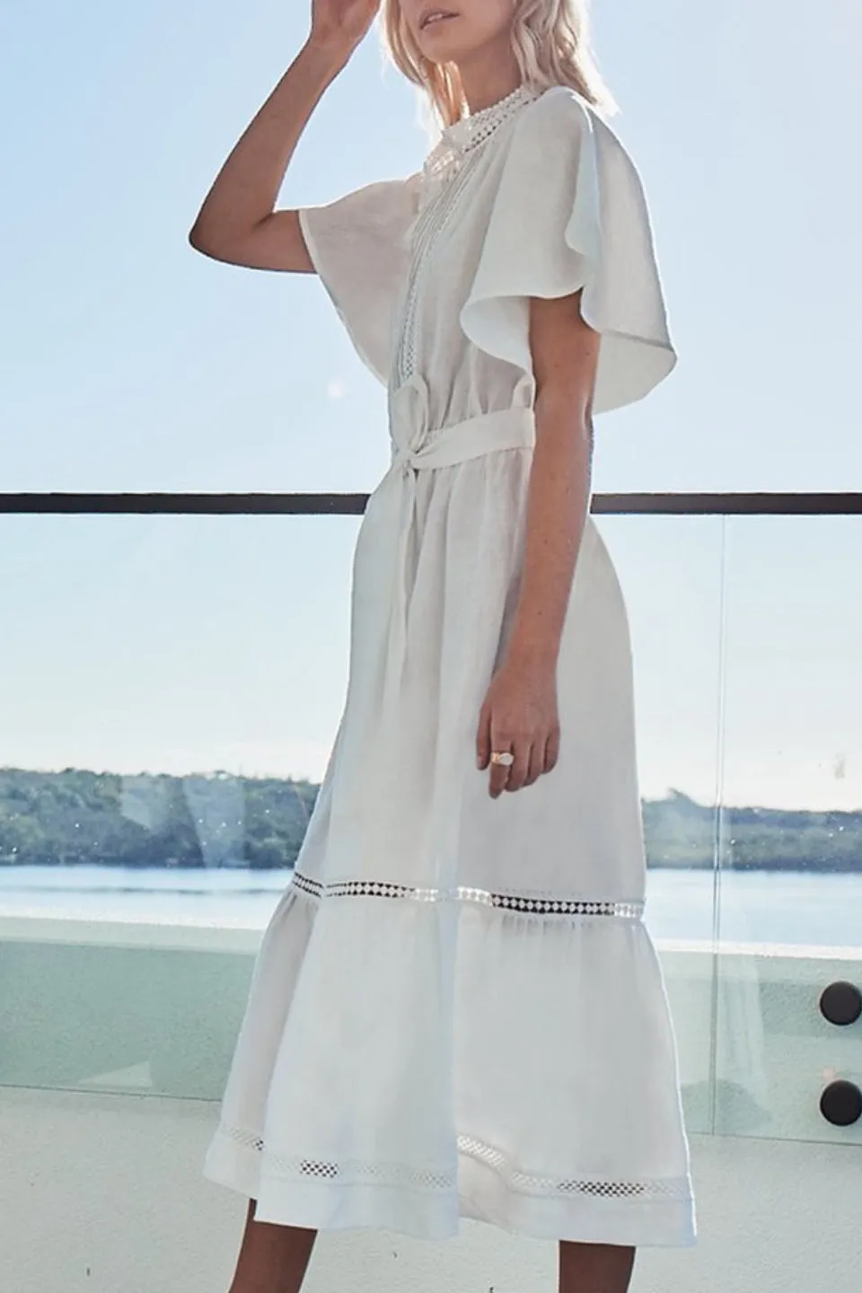 Valiant SS Porcelain White Midi Linen Shirt dress