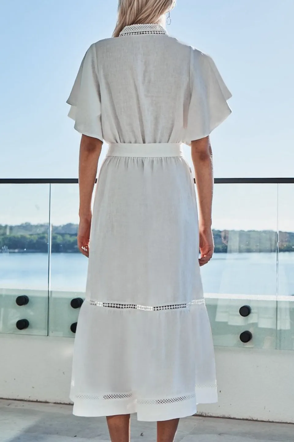 Valiant SS Porcelain White Midi Linen Shirt dress