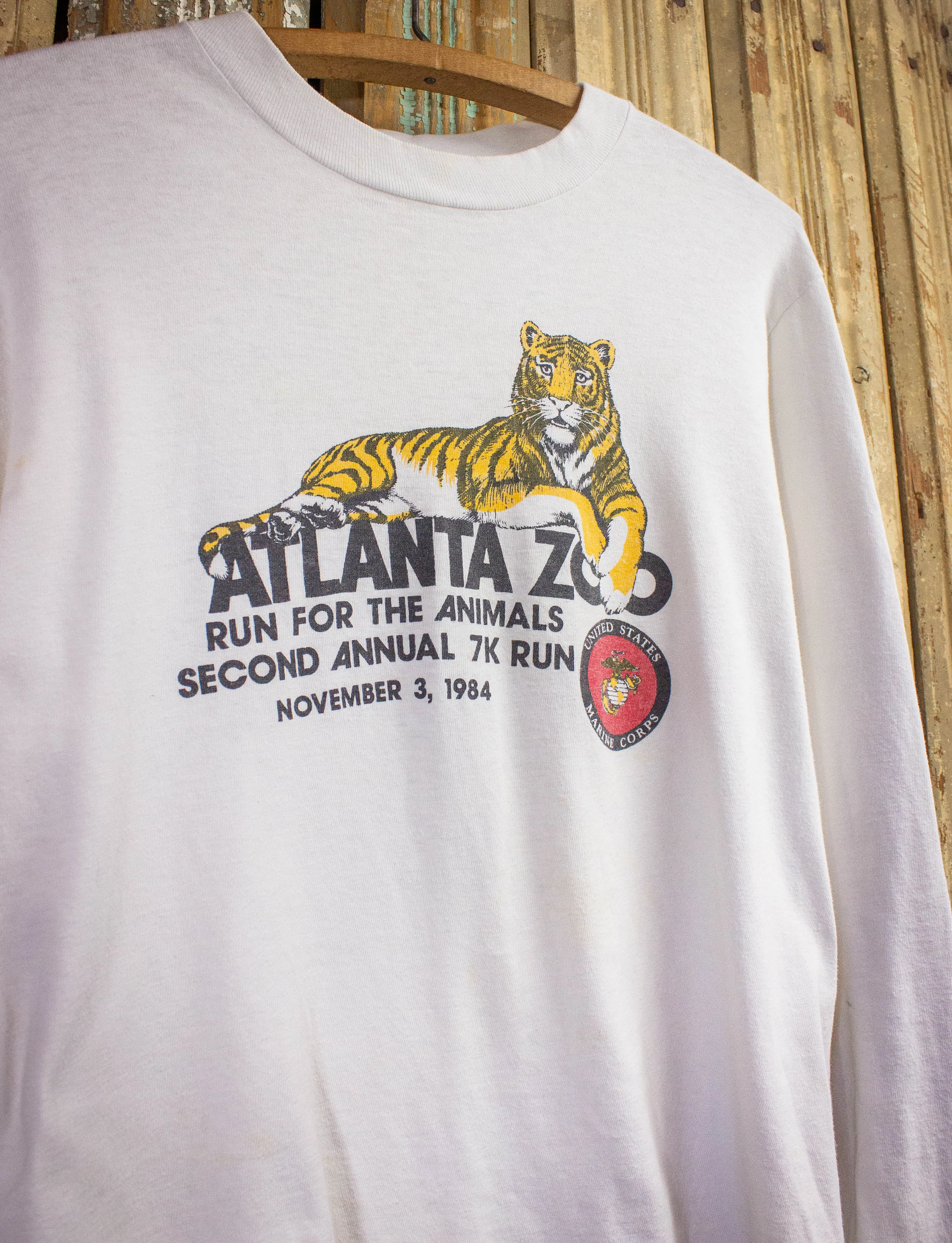 Vintage Atlanta Zoo 7k Run Long Sleeve Graphic T Shirt 1984 White Small