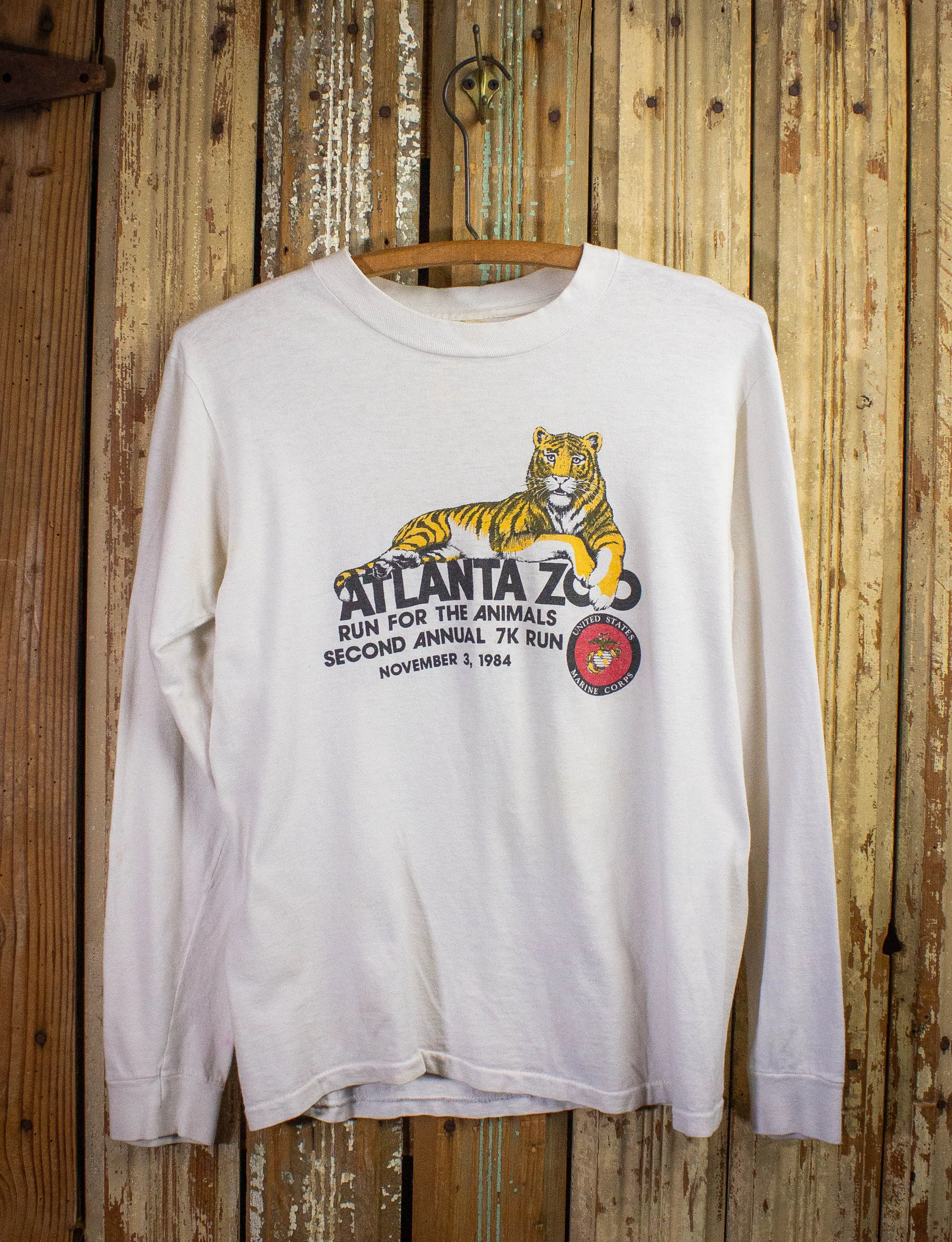 Vintage Atlanta Zoo 7k Run Long Sleeve Graphic T Shirt 1984 White Small