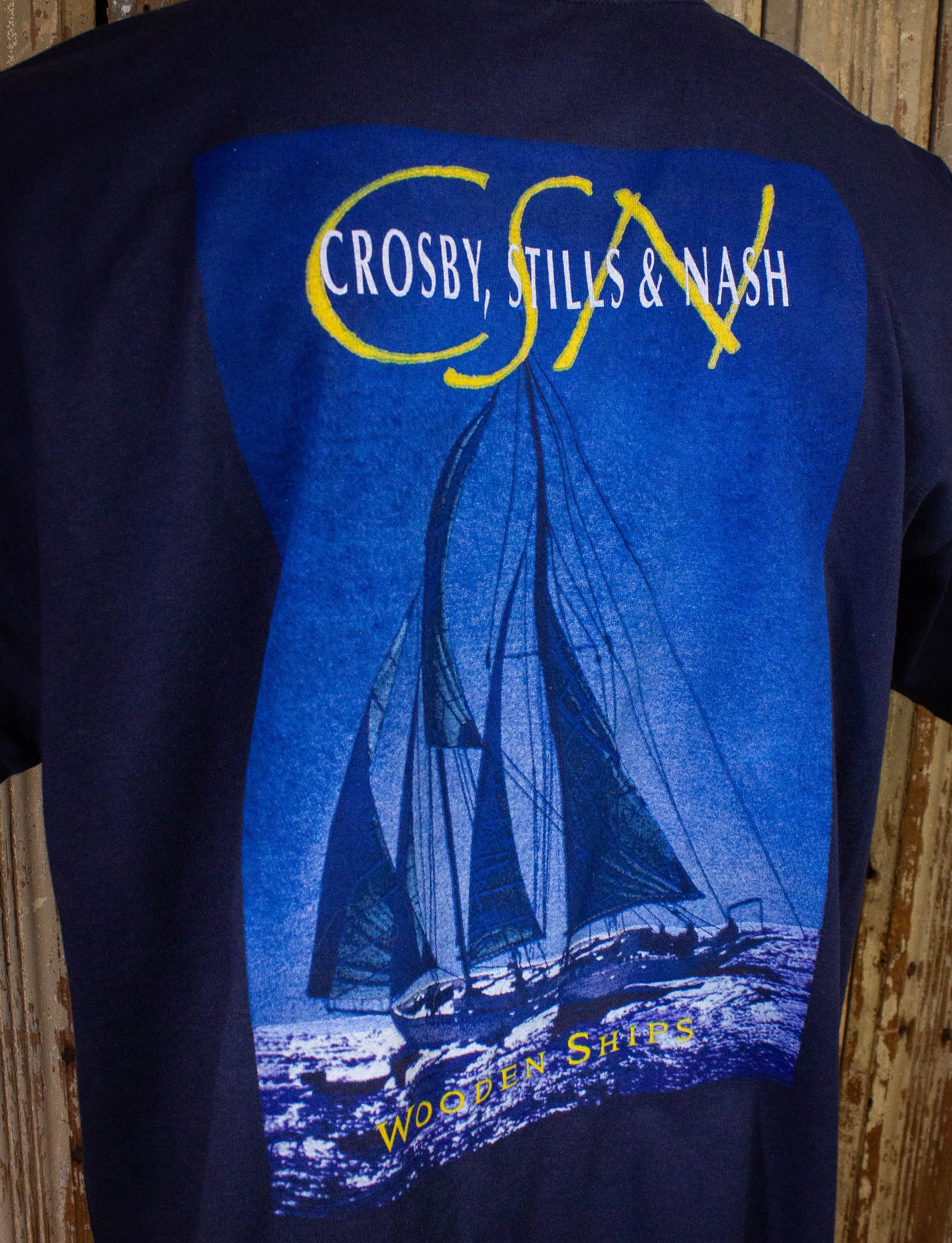 Vintage Crosby Stills & Nash Wooden Ships Concert T Shirt Navy Blue 2XL