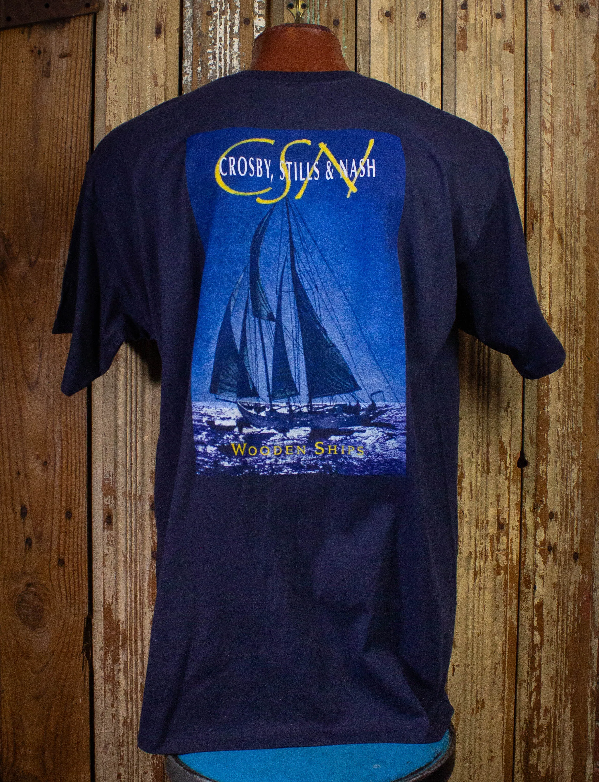 Vintage Crosby Stills & Nash Wooden Ships Concert T Shirt Navy Blue 2XL