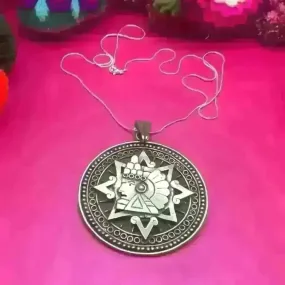 Vintage Mexican silver  necklace with Aztec design